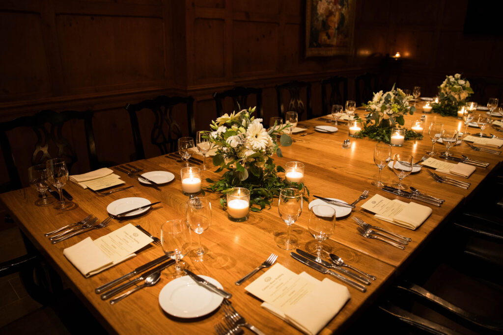 table settings in the Palmer Room during an elopement at the O.Henry Hotel in Greensboro