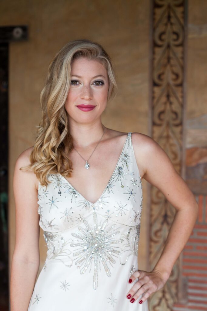 bride portrait outside the carriage house at the adamson house