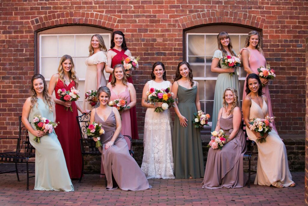 wedding bridal party at the Brookstown Inn in Winston-Salem, NC