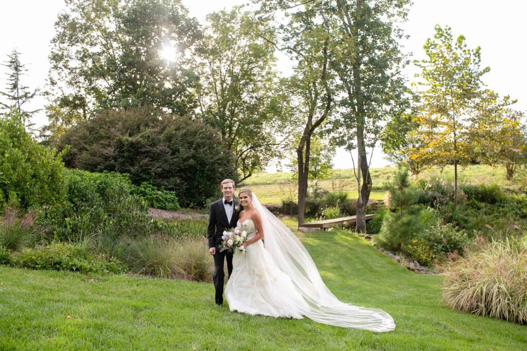 couple on their wedding day at the arbors events in cleveland, nc