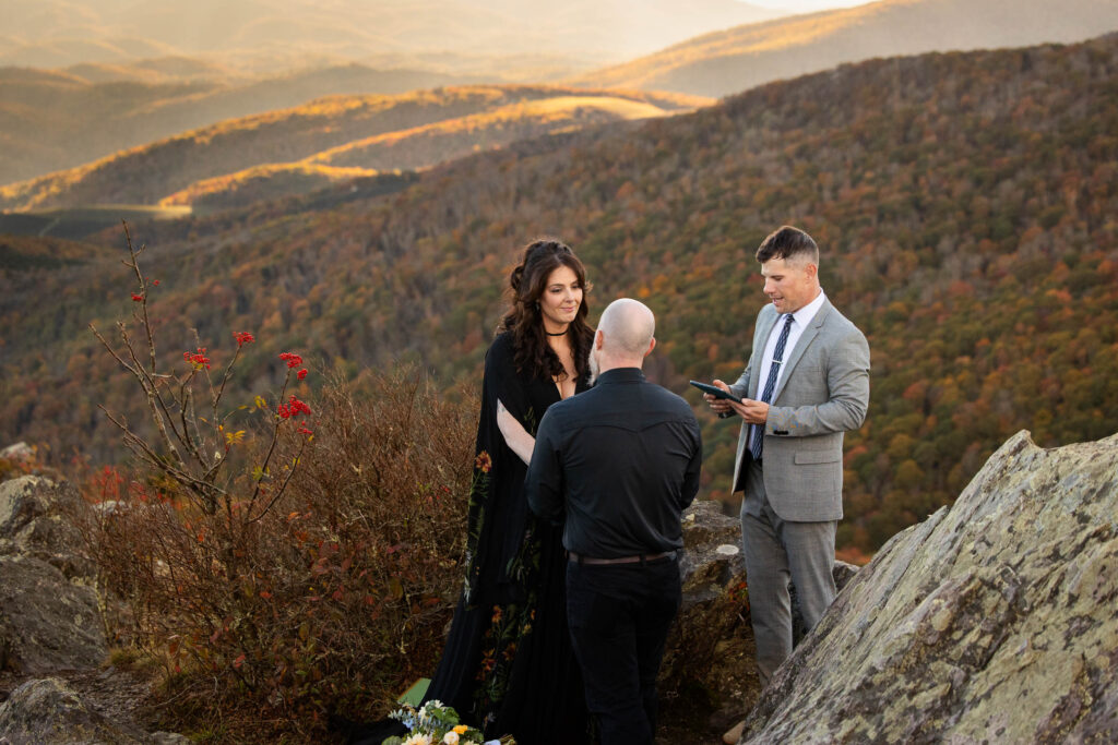 marriage ceremony on a mountain ridge the blue ridge mountains of virginia
