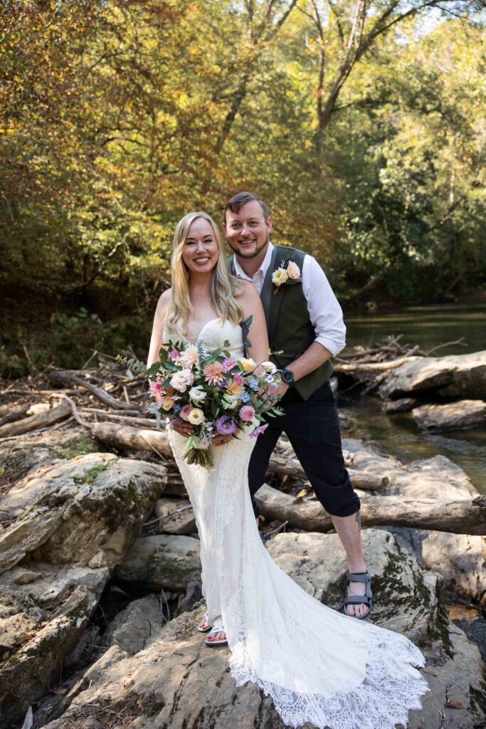 Couple portraits along the Yadkin River during an NC hiking elopement
