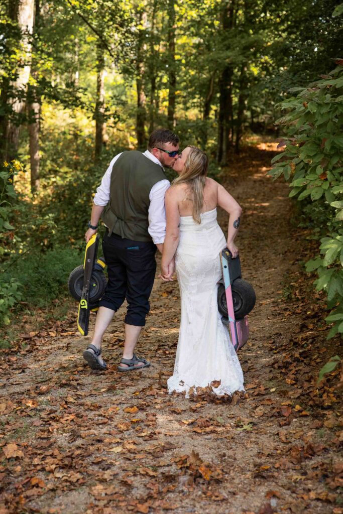Unique NC elopement with Onewheels at the Yadkin River in Pilot Mountain State Park
