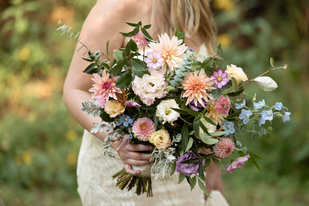 Bridal bouquet details during a Pilot Mountain State Park elopement in North Carolina