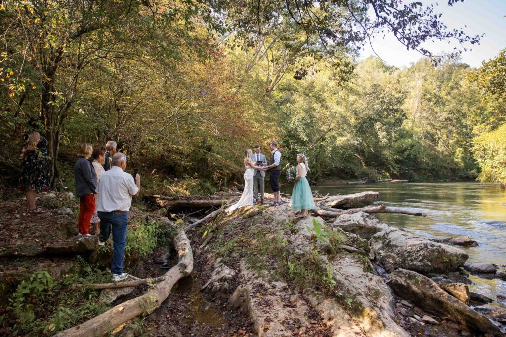 Outdoor elopement at Pilot Mountain State Park along the Yadkin River near Winston-Salem