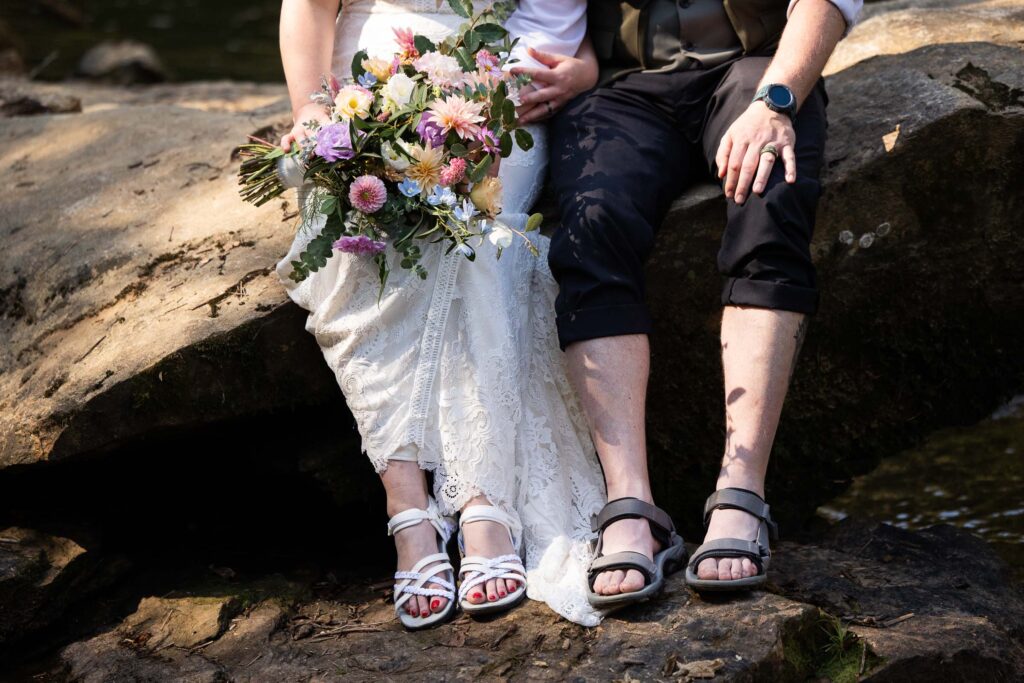 Sandals and Wedding details photographed during an all-inclusive elopement at Pilot Mountain