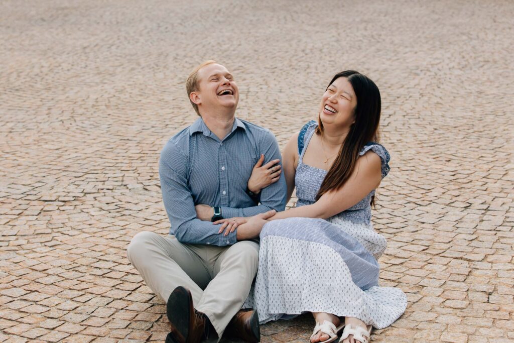 couple laughing after their graylyn estate proposal