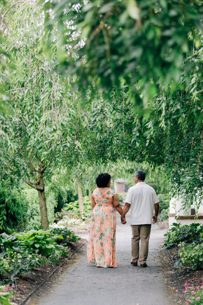 couple in Reynolda Gardens during vow renewal