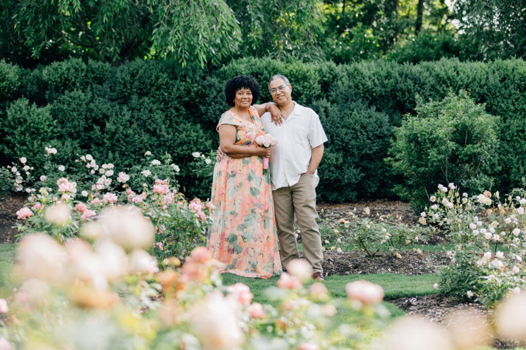 couple in Reynolda Gardens during vow renewal