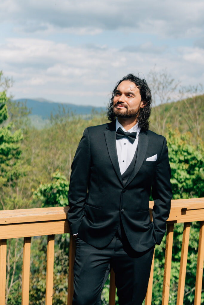 bride and groom portraits on their elopement day at the airbnb in seven devils, nc