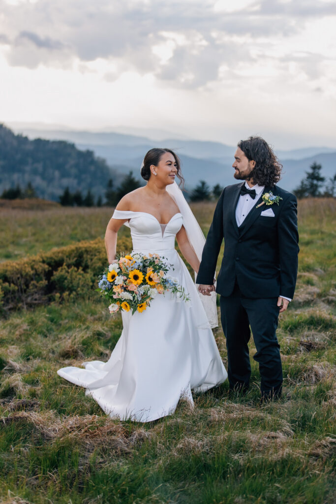 just married couple at carver's gap in the roan highlands on their wedding day