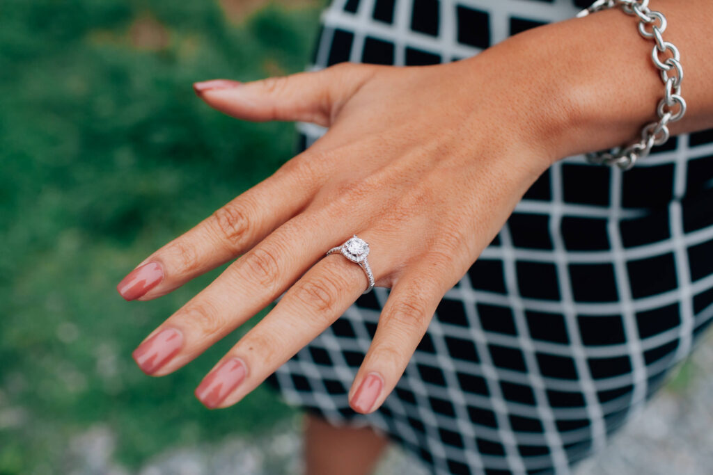 woman shows off her engagement ring