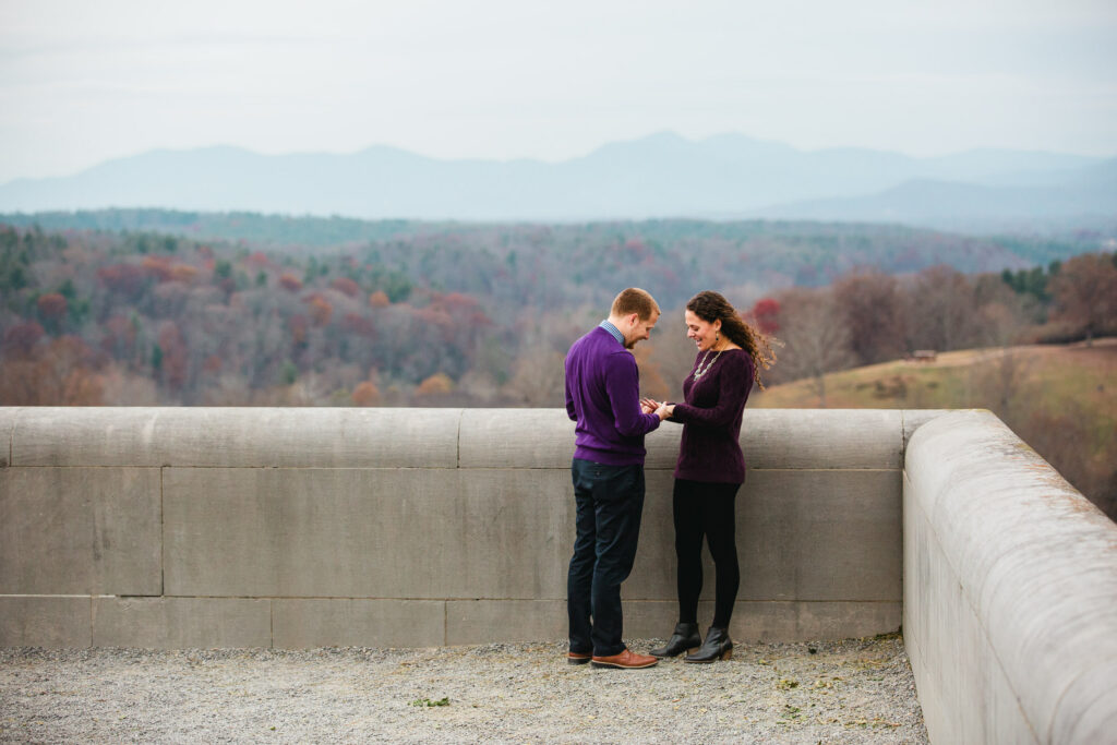 engaged couple right after their holiday themed marriage proposal at the biltmore estate